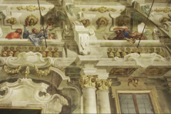 Particolare delle finte architetture e delle figure a opera di Ludovico Benedetti (1738-42) e, probabilmente, Francesco Vellani (1738-42).